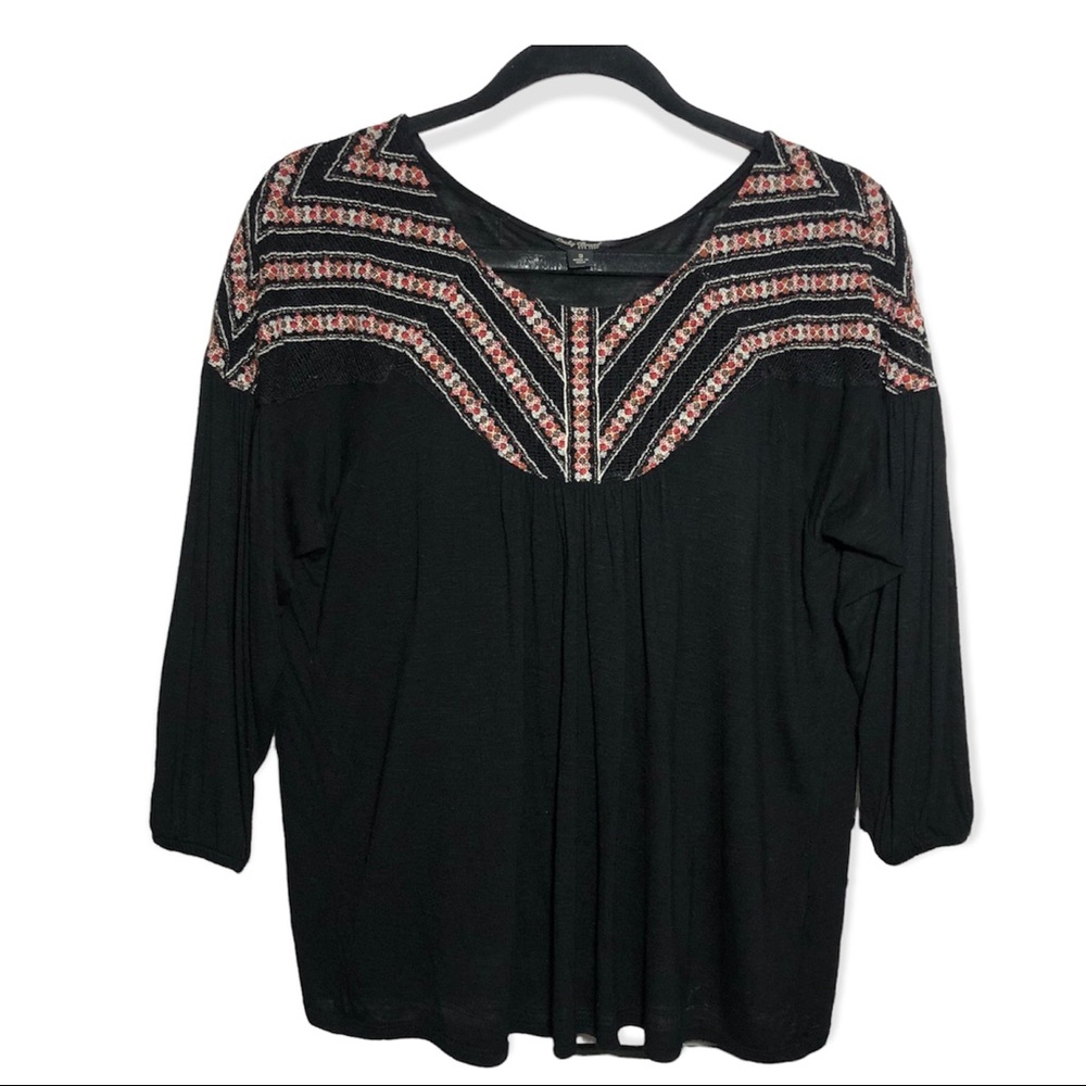 Lucky Brand, Black Lace on the‎ Chest  Women’s Top Tunic Sz S
